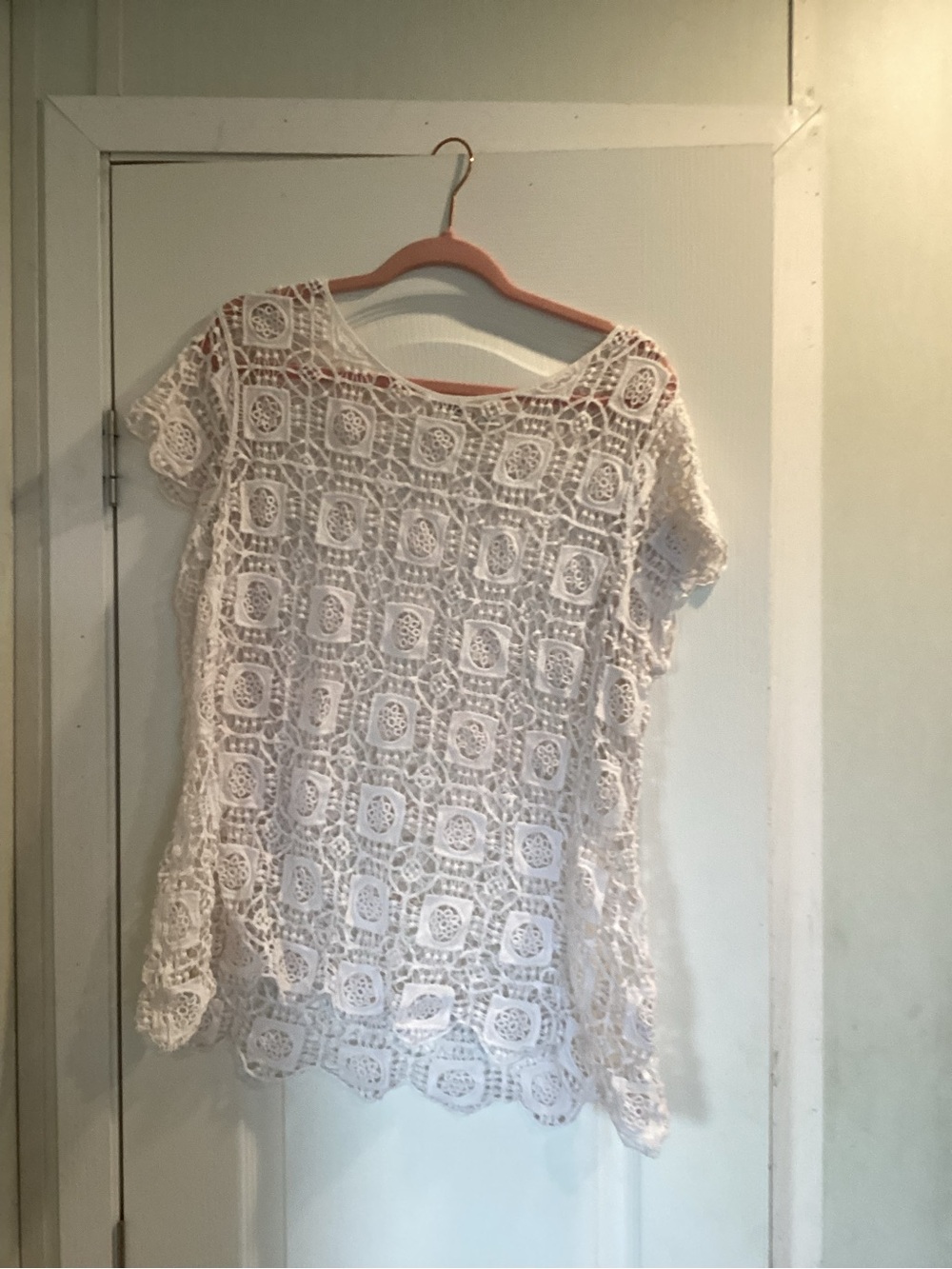 Cato White Crochet Overlay Short-Sleeve Top 18/20WEuc